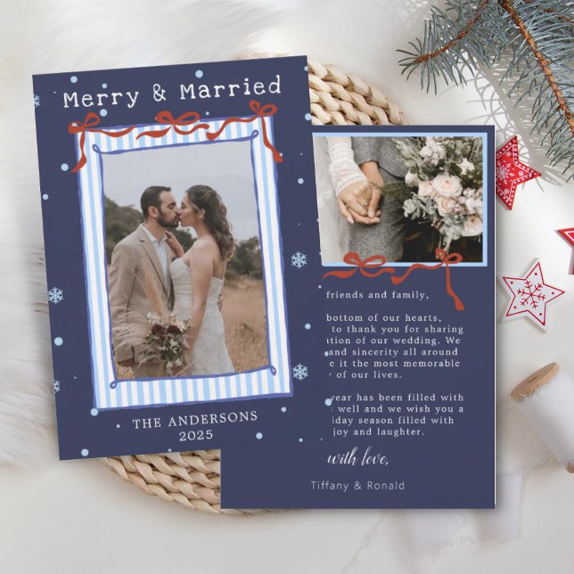 Hand Drawn Frame with Red Bows Merry Married   Thank You Card (Creator Uploaded)