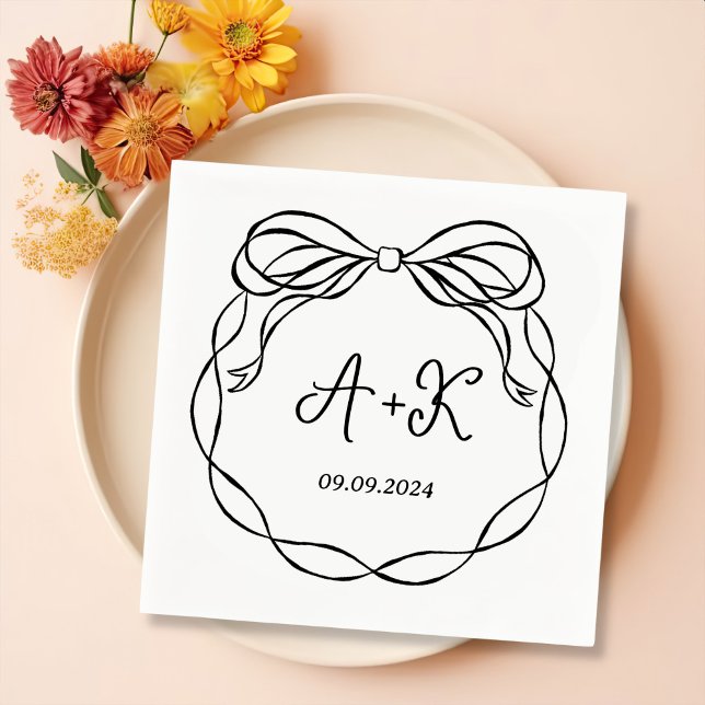 Hand Drawn French Black Wedding Monogram Napkins (Creator Uploaded)