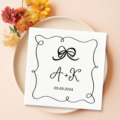 Hand Drawn French Black Wedding Monogram Napkins