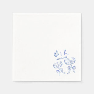 Hand Drawn French Blue Cocktail Wedding  Napkins
