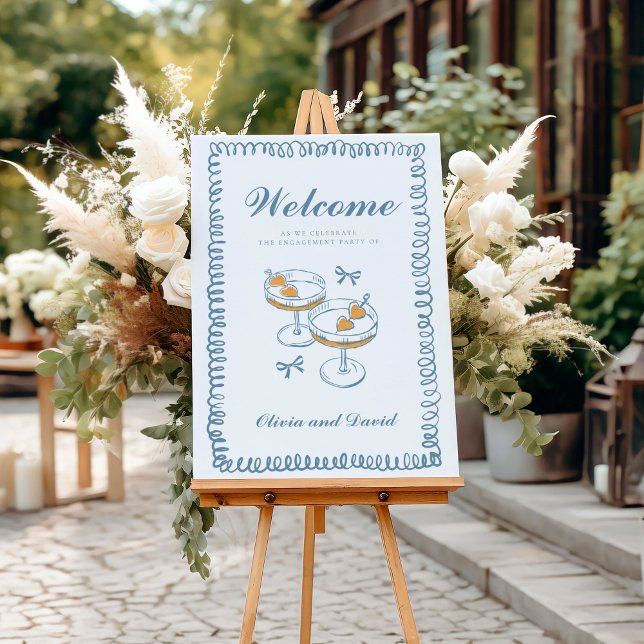 Hand Drawn French Blue Engagement Welcome Sign (Creator Uploaded)