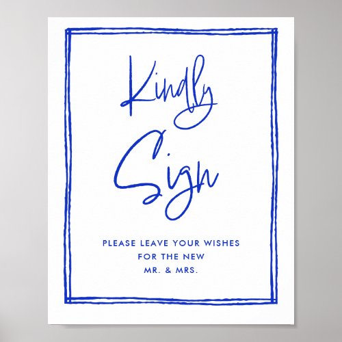 Hand Drawn French Blue Kindly Sign Guestbook Sign 