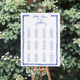 Hand Drawn French Blue Wedding 12 Seating Chart Foam Board