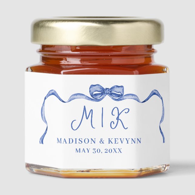 Hand Drawn French Blue  Wedding  Honey Jar Favors (Front)