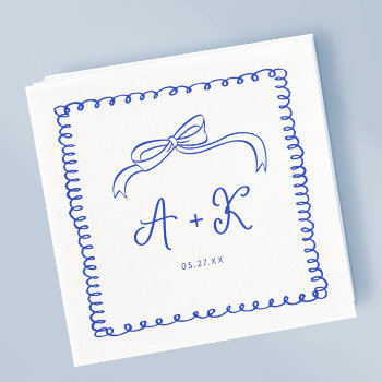 Hand Drawn French Blue Wedding Monogram Napkins by SweetRainDesign at Zazzle