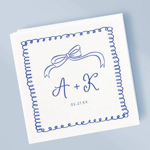 Hand Drawn French Blue Wedding Monogram Napkins