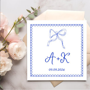 Hand Drawn French Blue Wedding Monogram Napkins