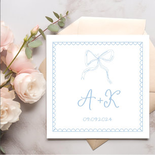 Hand Drawn French Blue Wedding Monogram Napkins