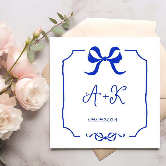 Hand Drawn French Blue Wedding Monogram Napkins (Creator Uploaded)