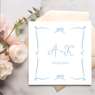 Hand Drawn French Blue Wedding Monogram Napkins