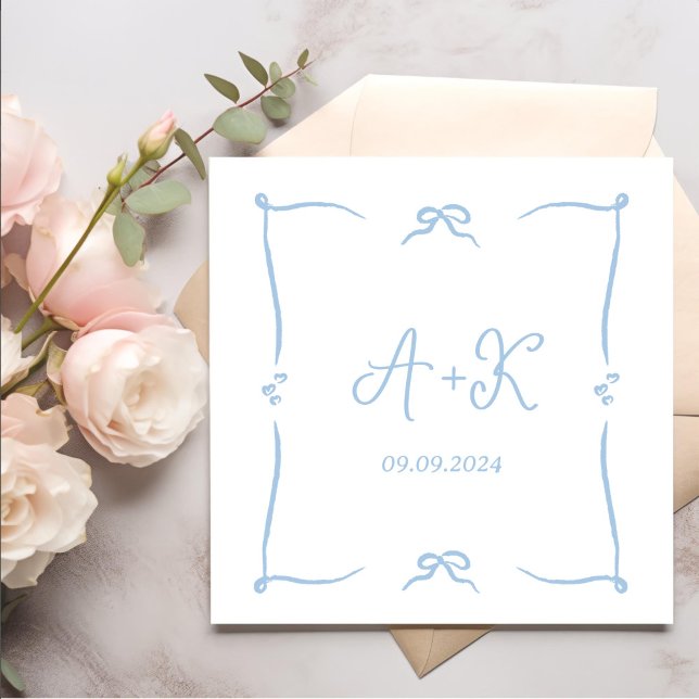 Hand Drawn French Blue Wedding Monogram Napkins (Creator Uploaded)