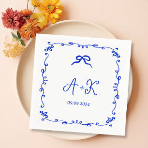 Hand Drawn French Blue Wedding Monogram Napkins