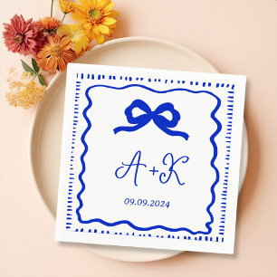 Hand Drawn French Blue Wedding Monogram Napkins