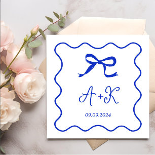 Hand Drawn French Blue Wedding Monogram Napkins