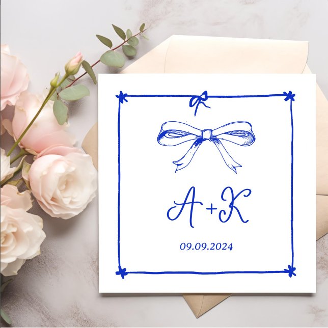 Hand Drawn French Blue Wedding Monogram Napkins (Creator Uploaded)