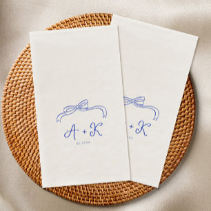 Hand Drawn French Blue Wedding Monogram Paper Guest Towels