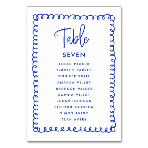 Hand Drawn French Blue Wedding Seating Chart Table Number