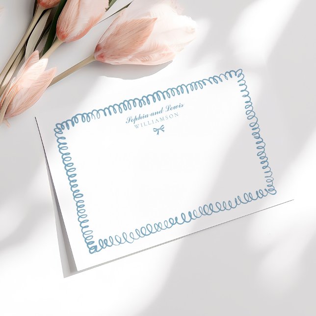 Hand Drawn French Blue Whimsical Couple Stationery Note Card (Creator Uploaded)