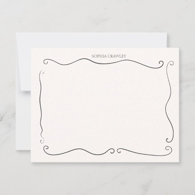 Hand Drawn French Blue Whimsical Personalized Note Card (Front)