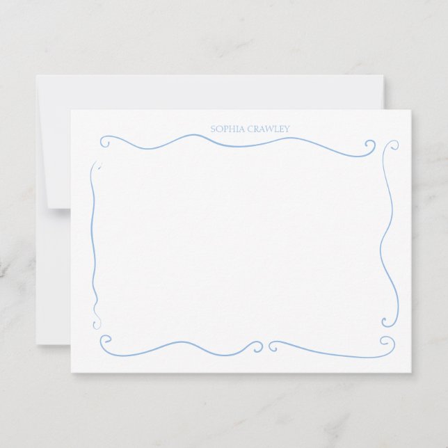 Hand Drawn French Blue Whimsical Personalized Note Card (Front)