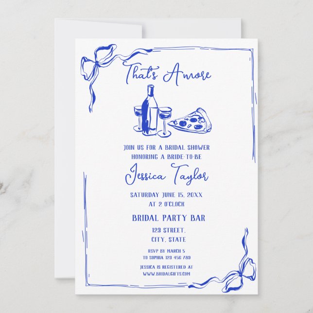 Hand Drawn French Bridal Brunch That's Amore Pizza Invitation (Front)