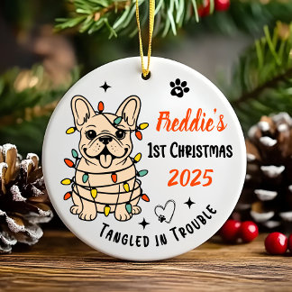 Hand Drawn French Bulldog Ceramic Christmas Ornament