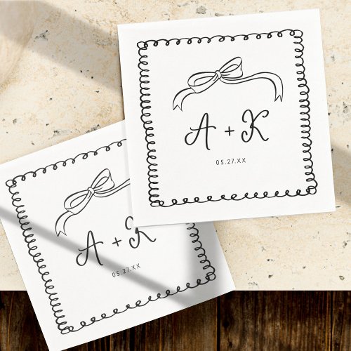 Hand Drawn French Fun Wedding Monogram Napkins