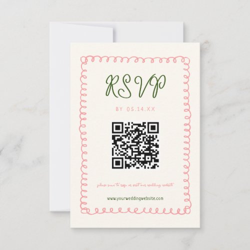 Hand Drawn French Fun Wedding QR Code RSVP Card