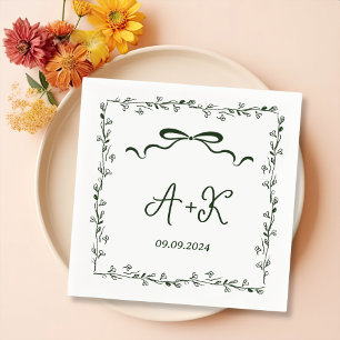 Hand Drawn French Green Wedding Monogram Napkins