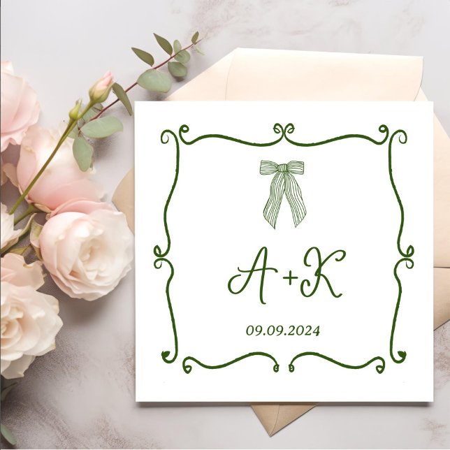 Hand Drawn French Green Wedding Monogram Napkins (Creator Uploaded)
