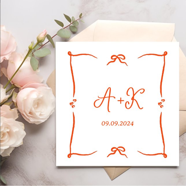Hand Drawn French Orange Wedding Monogram Napkins (Creator Uploaded)