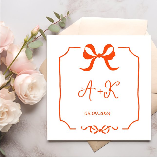Hand Drawn French Orange Wedding Monogram Napkins (Creator Uploaded)