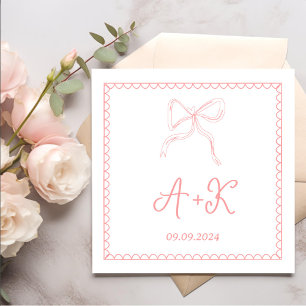 Hand Drawn French Pink Wedding Monogram Napkins