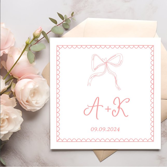 Hand Drawn French Pink Wedding Monogram Napkins (Creator Uploaded)