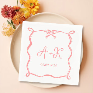 Hand Drawn French Pink Wedding Monogram Napkins