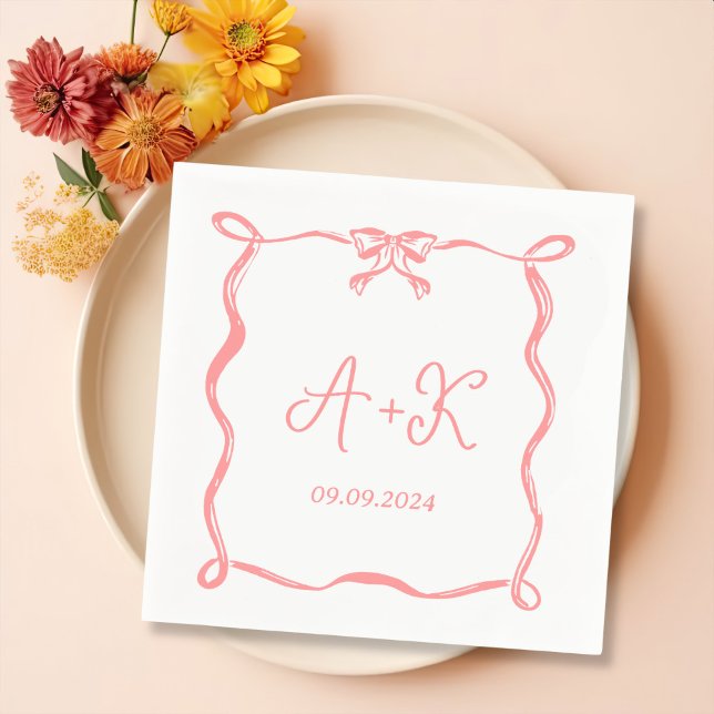 Hand Drawn French Pink Wedding Monogram Napkins (Creator Uploaded)