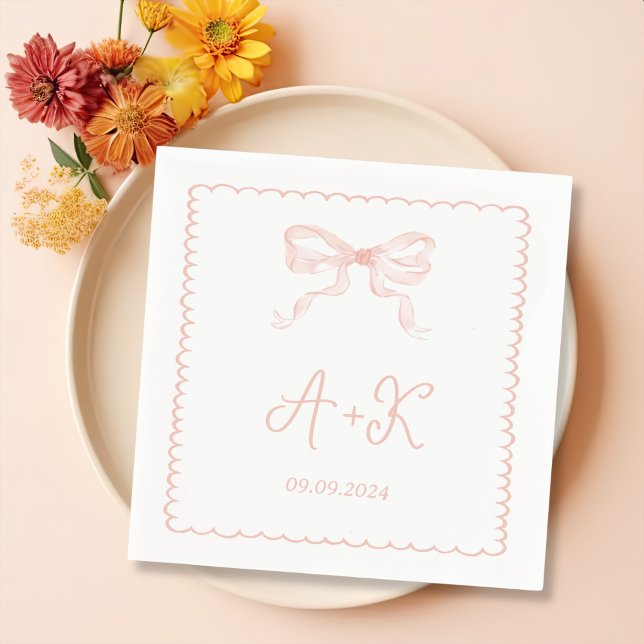 Hand Drawn French Pink Wedding Monogram Napkins (Creator Uploaded)