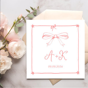 Hand Drawn French Pink Wedding Monogram Napkins
