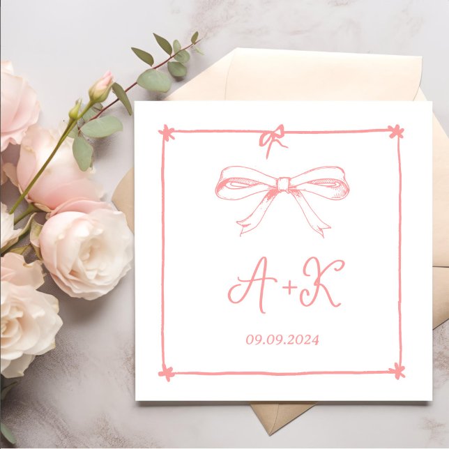 Hand Drawn French Pink Wedding Monogram Napkins (Creator Uploaded)