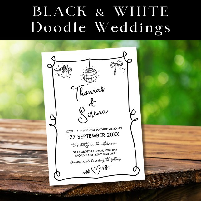 Hand Drawn French Whimsical Doodle Wedding Invitation (Creator Uploaded)