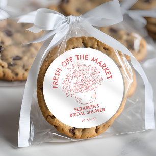 Hand Drawn Fresh Off Market Coral Bridal Shower Classic Round Sticker