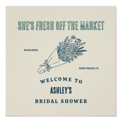 Hand Drawn Fresh Off the Market Bridal Shower Poster