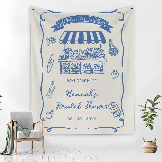 Hand Drawn Fresh Off the Market Bridal Shower Tapestry (Creator Uploaded)