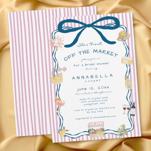 Hand Drawn Fresh Off the Market Pink Bridal Shower Invitation
