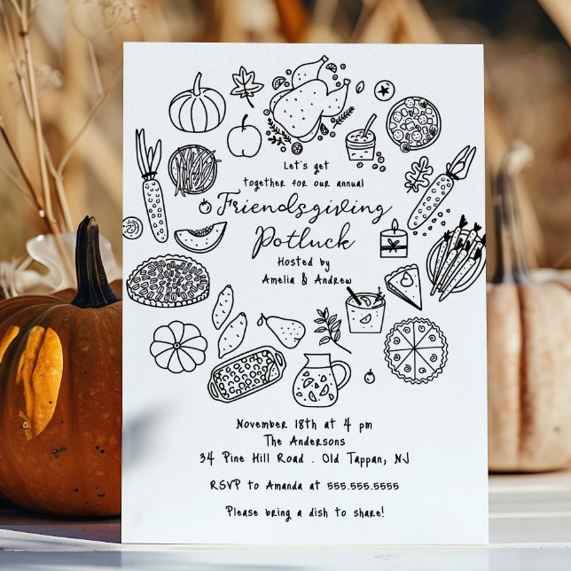 Hand Drawn Friendsgiving Potluck Invitation (Creator Uploaded)
