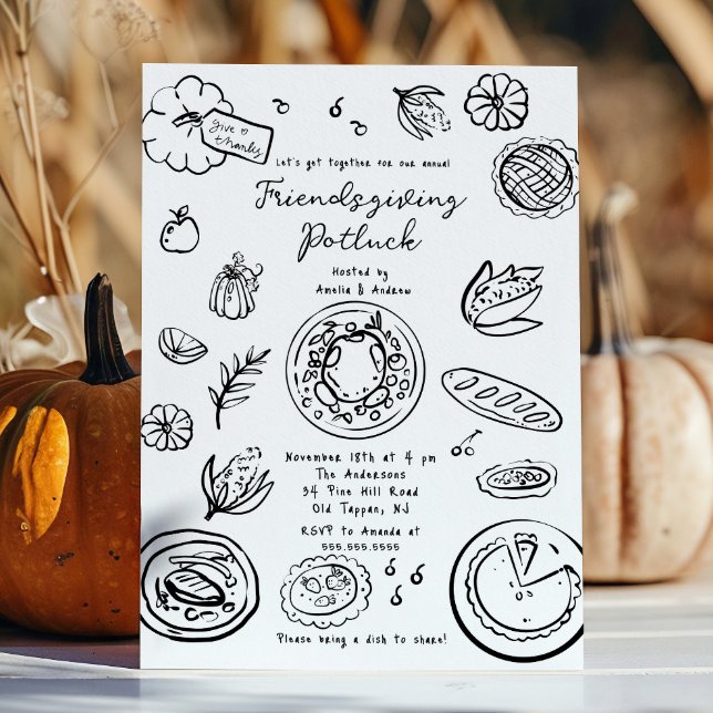 Hand Drawn Friendsgiving Potluck Invitation (Creator Uploaded)