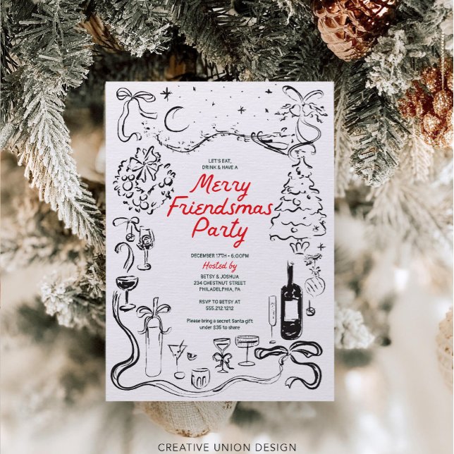 Hand Drawn Friendsmas Christmas Party Invitation (Creator Uploaded)