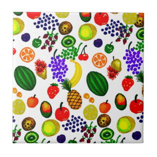 Hand Drawn Fruit Medley Pattern Ceramic Tile