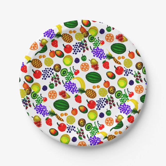 Hand Drawn Fruit Medley Pattern Paper Plates (Front)