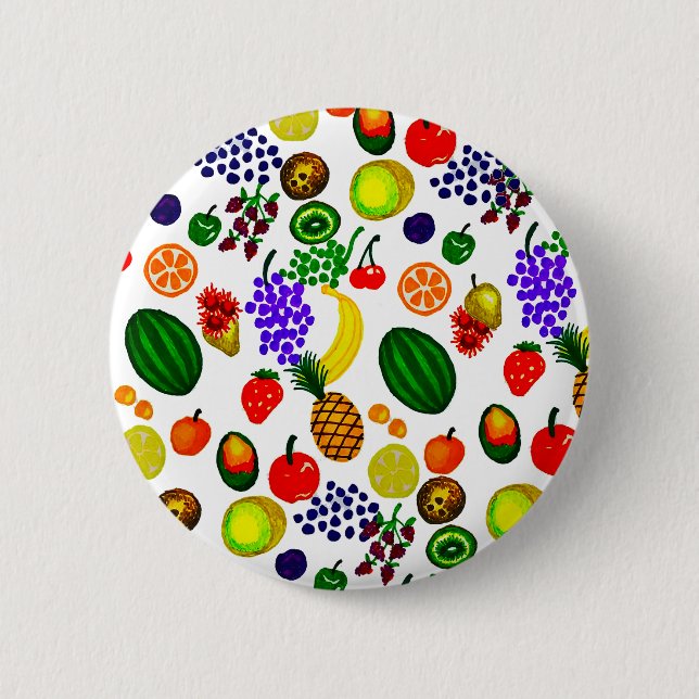 Hand Drawn Fruit Medley Pattern Pinback Button (Front)